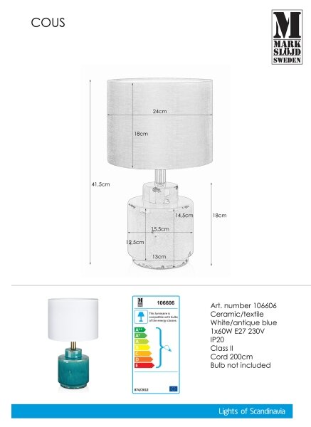 Markslöjd 106606 - Lampada da tavolo COUS 1xE27/60W/230V
