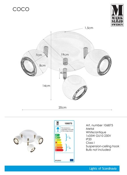 Markslöjd 106875 - Luce Spot COCO 3xGU10/35W/230V bianco