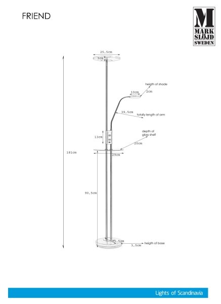 Markslöjd 107008 - Lampada da terra LED dimmerabile FRIEND LED/18W/230V + LED/5W