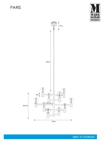 Markslöjd 107187 - Lampadario a sospensione con supporto rigido PARIS 10xE27/60W/230V