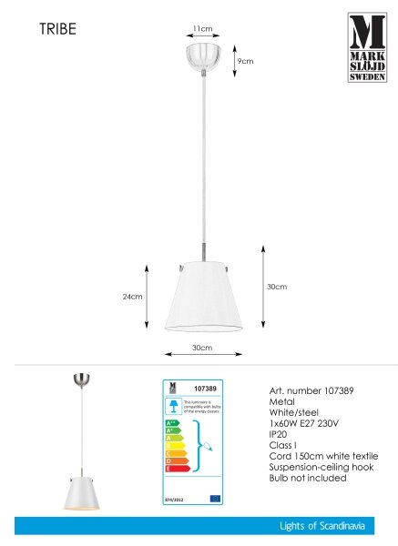 Markslöjd 107389 - Lampadario a sospensione con filo TRIBE 1xE27/60W/230V