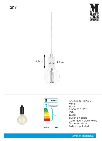 Markslöjd 107366 - Lampadario a sospensione con filo SKY 1xE27/60W/230V