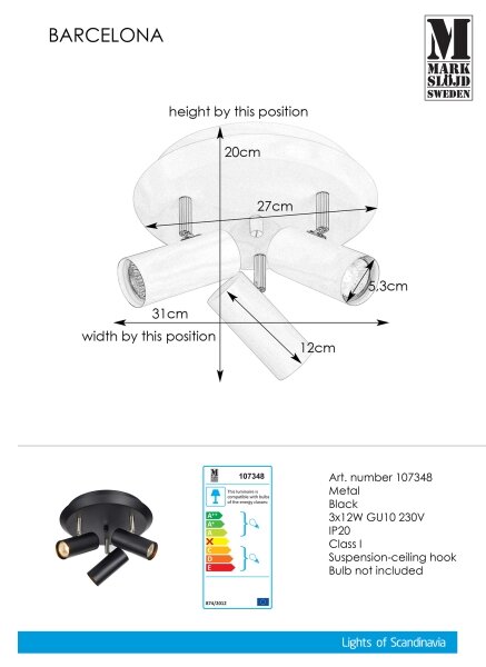 Markslöjd 107348 - Luce Spot BARCELONA 3xGU10/12W/230V