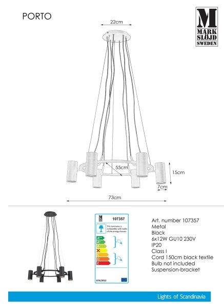 Markslöjd 107357 - Lampadario a sospensione con filo PORTO 6xGU10/12W/230V