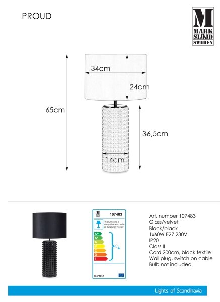 Markslöjd 107483 - Lampada da tavolo PROUD 1xE27/60W/230V