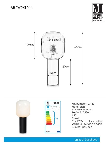 Markslöjd 107480 - Lampada da tavolo BROOKLYN 1xE27/60W/230V