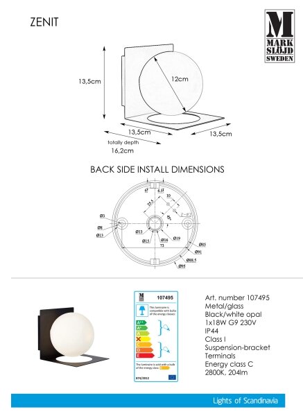 Markslöjd 107495 - Applique da bagno ZENIT 1xG9/18W/230V IP44