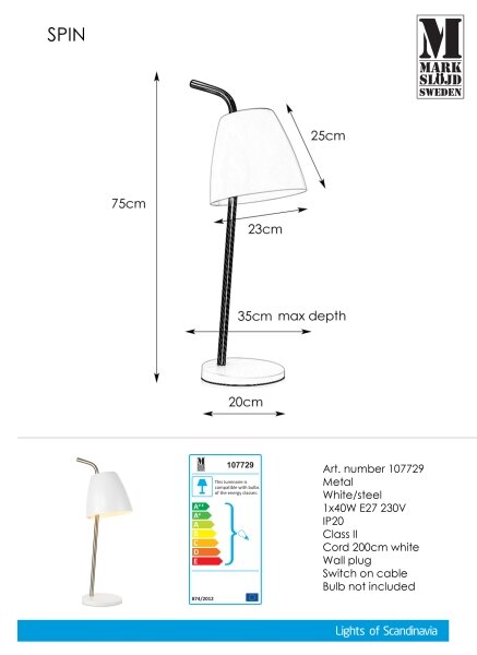 Markslöjd 107729 - Lampada da tavolo SPIN 1xE27/40W/230V