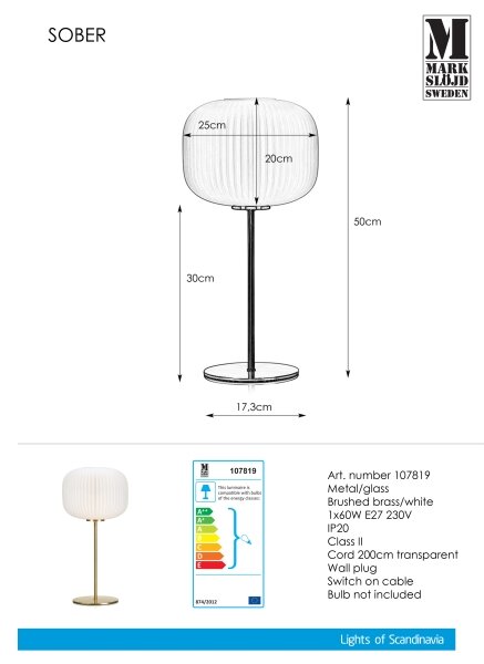 Markslöjd 107819 - Lampada da tavolo SOBER 1xE27/60W/230V bianca/ottone
