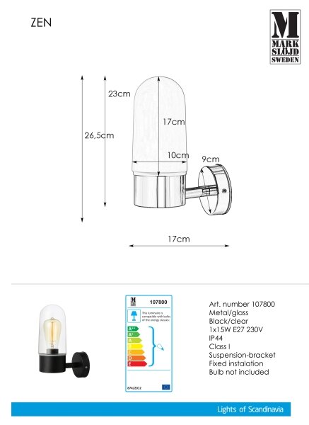 Markslöjd 107800 - Applique da bagno ZEN 1xE27/15W/230V IP44