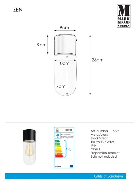 Markslöjd 107796 - Plafoniera da bagno ZEN 1xE27/15W/230V IP44