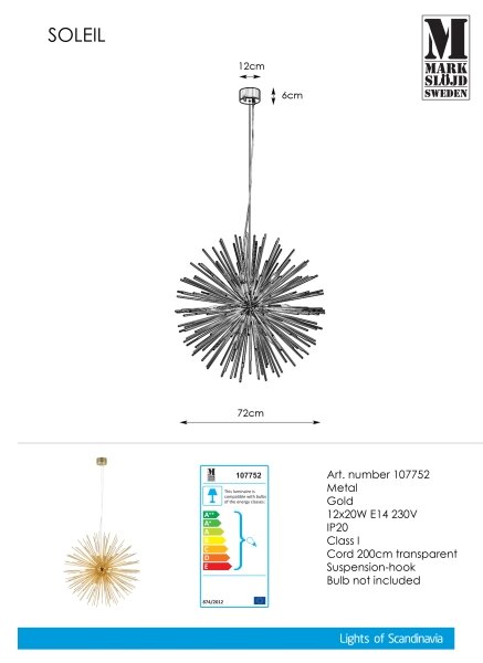 Markslöjd 107752 - Lampadario a sospensione con filo SOLEIL 12xE14/20W/260V Oro rosa