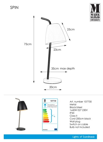 Markslöjd 107730 - Lampada da tavolo SPIN 1xE27/40W/230V