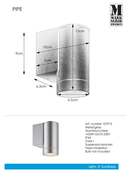 Markslöjd 107915 - Applique da esterno PIPE 1xGU10/35W/230V IP44