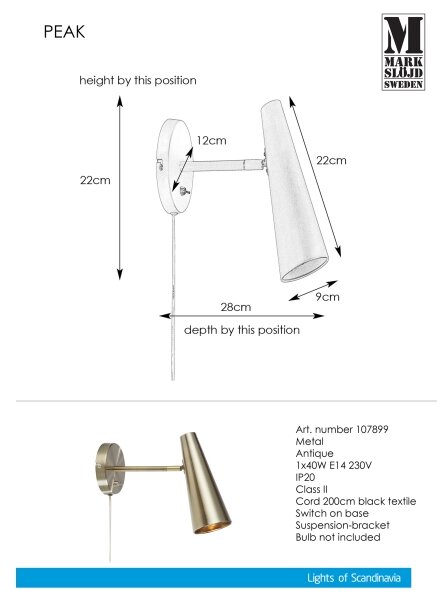 Markslöjd 107899 - Applique PEAK 1xE14/40W/230V