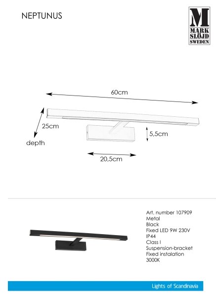 Markslöjd 107909 - Illuminazione a LED per specchi da bagno NEPTUNUS LED/9W/230V IP44