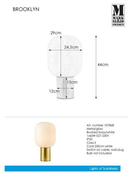 Markslöjd 107868 - Lampada da tavolo BROOKLYN 1xE27/60W/230V