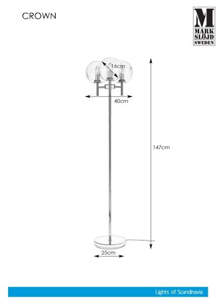 Markslöjd 107947 - Lampada da terra CROWN 3xE14/20W/230V