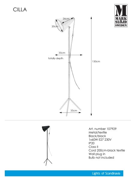 Markslöjd 107929 - Lampada da terra CILLA 1xE27/60W/230V