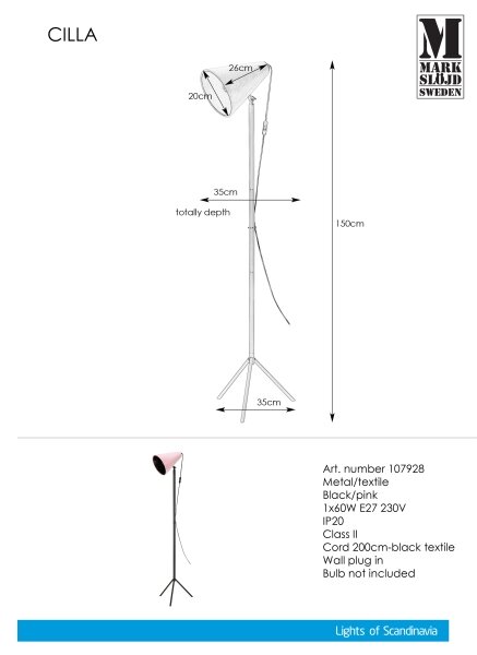 Markslöjd 107928 - Lampada da terra CILLA 1xE27/60W/230V