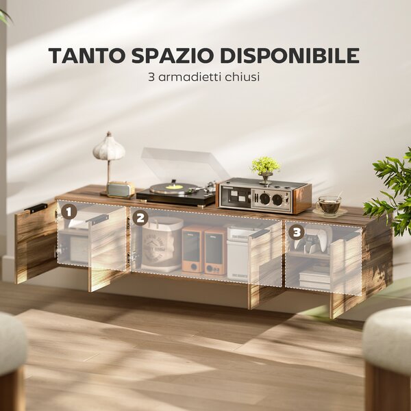 HOMCOM Mobile Porta TV Sospeso fino 65" con 3 Armadietti in Stile Industriale, Marrone Rustico | Aosom Italy