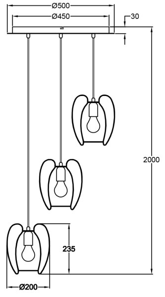 Fabas Luce 3677-47-225 - Lampadario a sospensione con filo CAMP 3xE27/40W/230V oro