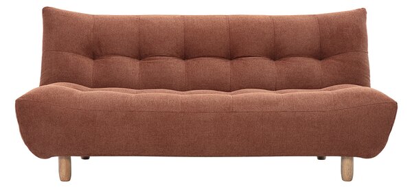 Divano letto scandinavo 3 posti in tessuto ciniglia terra bruciata e legno chiaro YUMI
