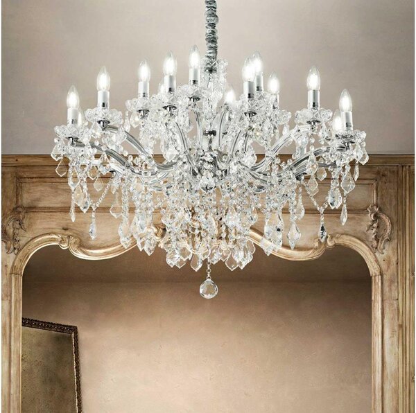 Ideal Lux - Lampadario di cristallo a sospensione con catena FLORIAN 18xE14/40W/230V diametro 86 cm limpido