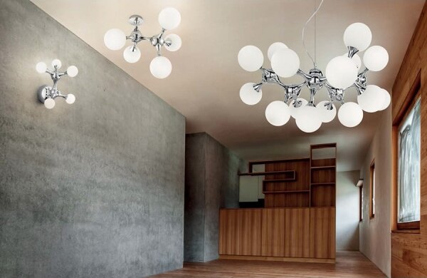 Ideal Lux - Lampadario a soffitto NODI 5xE14/28W/230V 50x55 cm cromo lucido/bianco