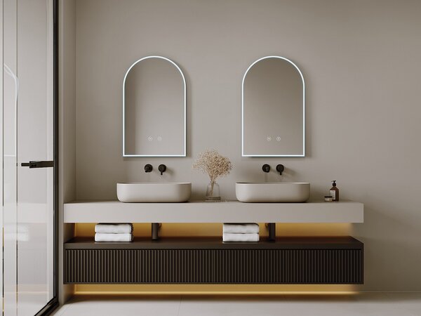 Specchio per bagno ad arco antiappannante a LED L50 x H80 cm - Lotto di 2 - ARCADI