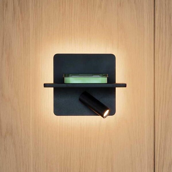 Ideal Lux - Faretto da parete orientabile a LED PIANO LED/10W/230V CRI 90 USB nero