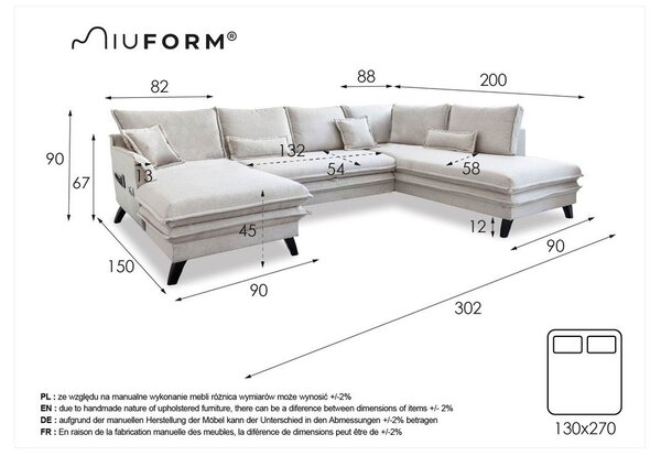 Divano letto a U antracite, angolo destro Charming Charlie - Miuform