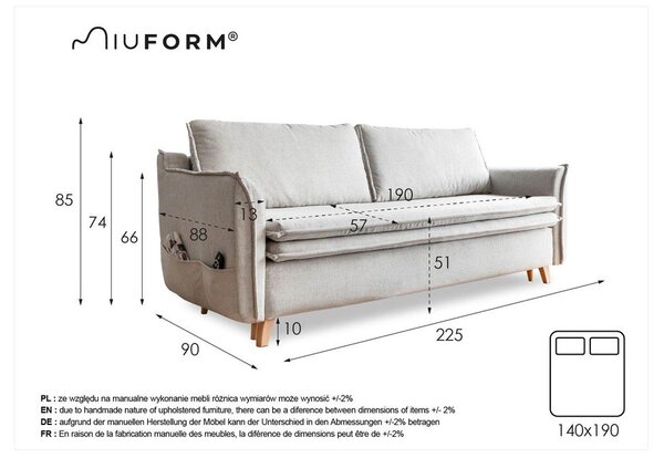 Divano in velluto beige 225 cm Charming Charlie - Miuform