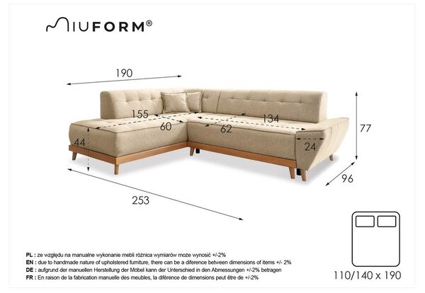 Divano letto angolare beige (angolo sinistro) Dazzling Daisy - Miuform