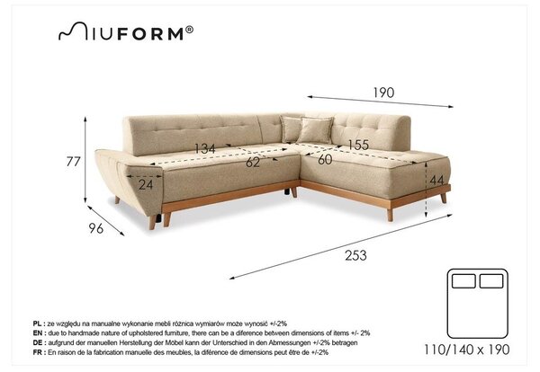 Divano letto angolare beige (angolo destro) Dazzling Daisy - Miuform