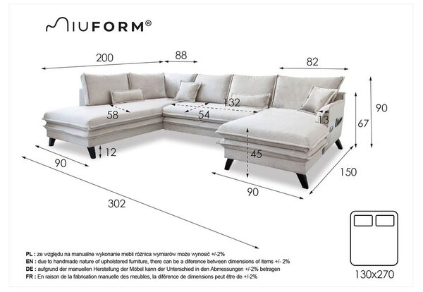 Divano letto a U grigio, angolo sinistro Charming Charlie - Miuform
