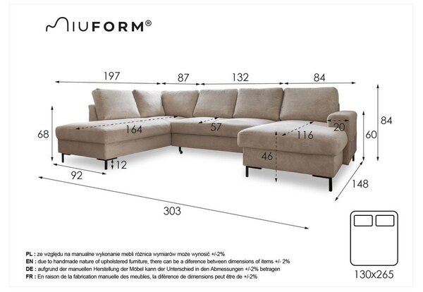 Divano letto a U marrone in similpelle Vintage, angolo sinistro Lofty Lilly - Miuform