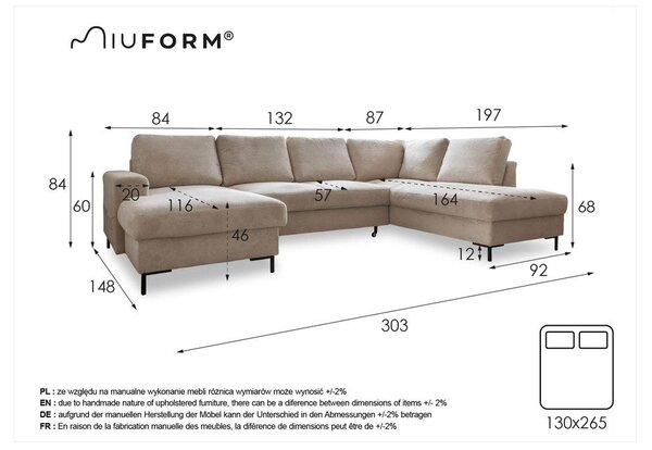 Divano letto in velluto a coste arancio-marrone (angolo destro) Lofty Lilly - Miuform