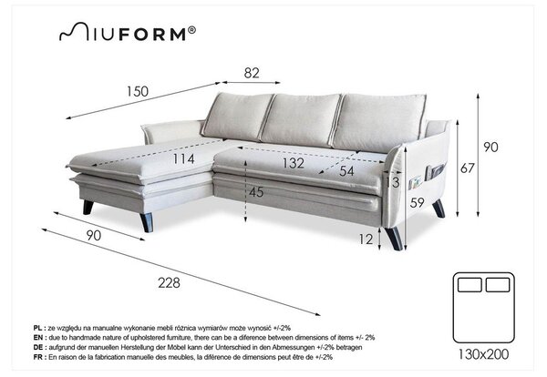 Angolo del divano letto azzurro, angolo sinistro Charming Charlie - Miuform