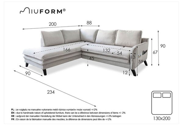 Divano letto angolare turchese L, angolo sinistro Charming Charlie - Miuform
