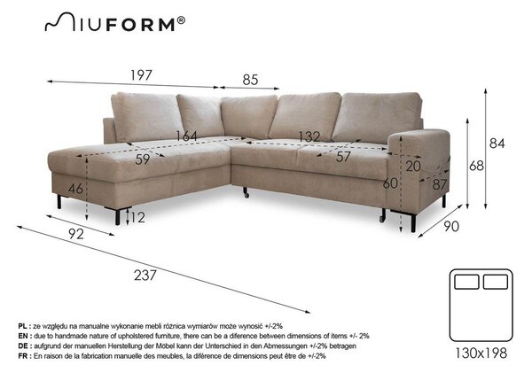 Divano letto in velluto a coste marrone (angolo sinistro) Lofty Lilly - Miuform