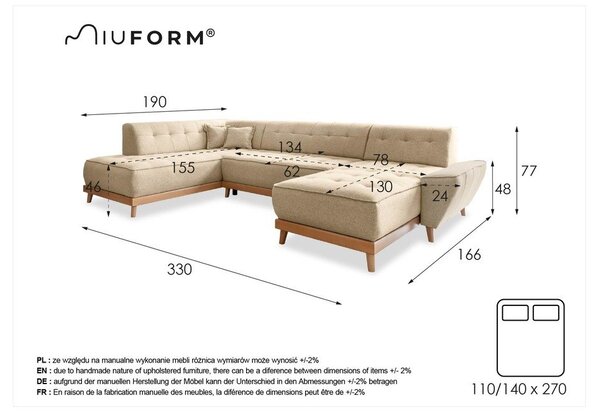Divano letto a U blu navy, angolo sinistro Dazzling Daisy - Miuform