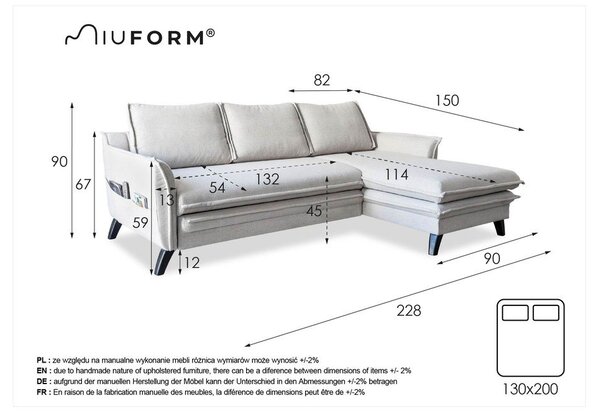 Divano letto angolare turchese, angolo destro Charming Charlie - Miuform
