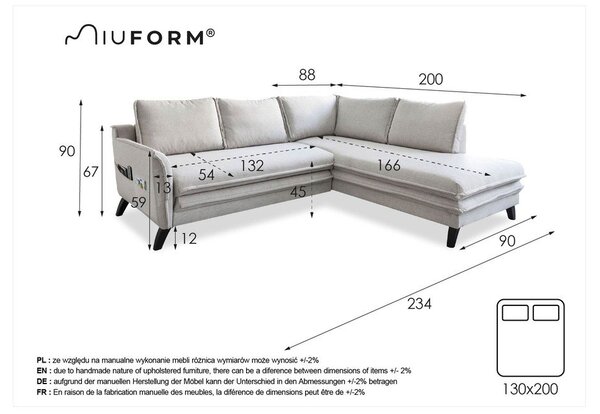 Divano letto angolare beige chiaro L, angolo destro Charming Charlie - Miuform