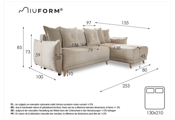Divano letto angolare in velluto a coste beige (variabile) Lazy Lukka - Miuform
