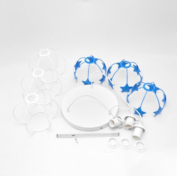 Lampadario a sospensione per bambini STARS 3xE27/15W/230V blu/bianco