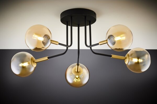Jupiter 2038 - Lampadario a sospensione con supporto rigido BURANO 5xG9/10W/230V nero/oro/beige