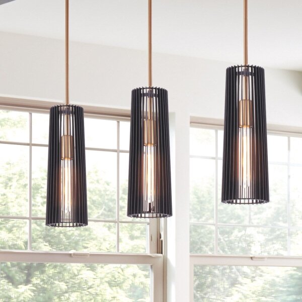 Quintiesse QN-LINARA-P-BK - Lampada a sospensione LINARA con asta 1xE27/60W/230V nero/oro