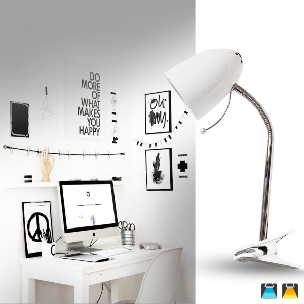 Aigostar - Lampada da tavolo con morsetto 1xE27/11W/230V bianco/cromo
