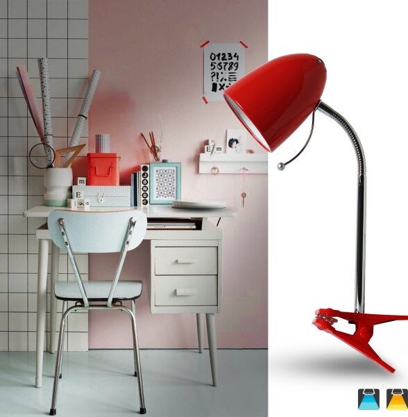 Aigostar - Lampada da tavolo con morsetto 1xE27/11W/230V rosso/cromo